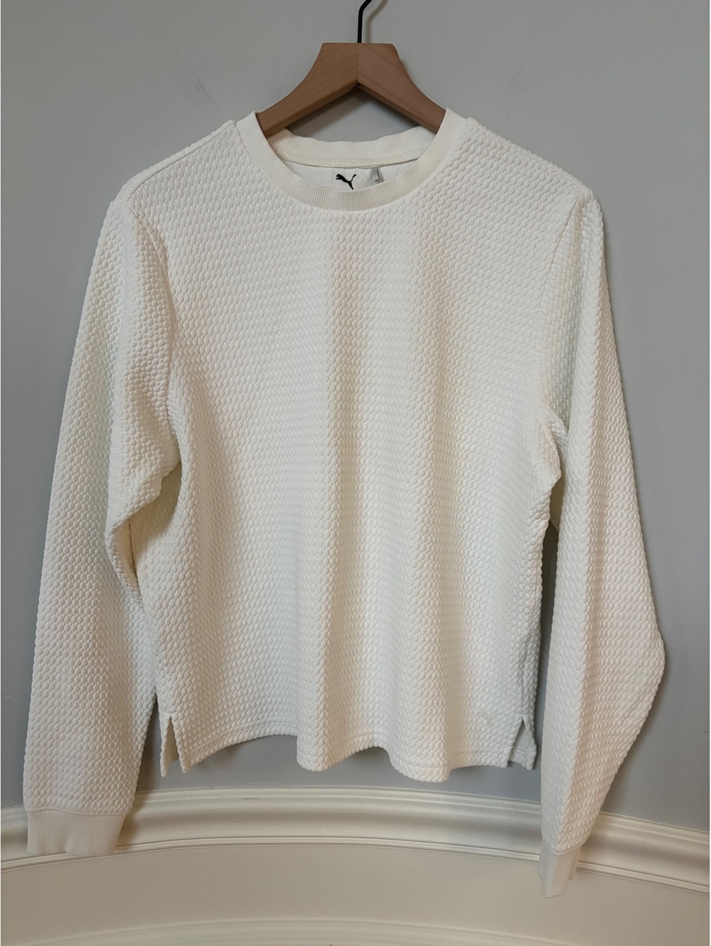 NWOT PUMA Golf Boulder Crewneck Knit Sweater Warm White Bubble Texture Size L